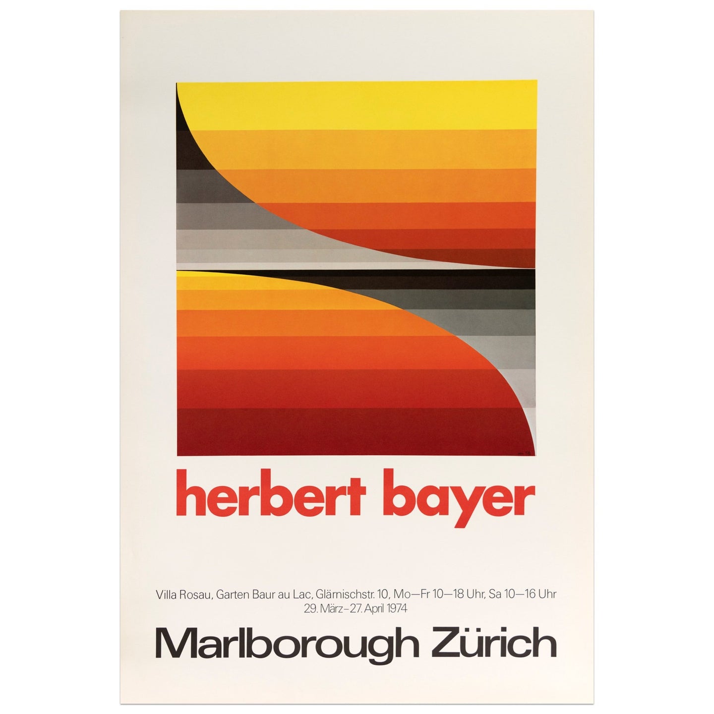 1974 Marlborough Zürich Herbert Bayer poster featuring a red to yellow and black to gray gradient