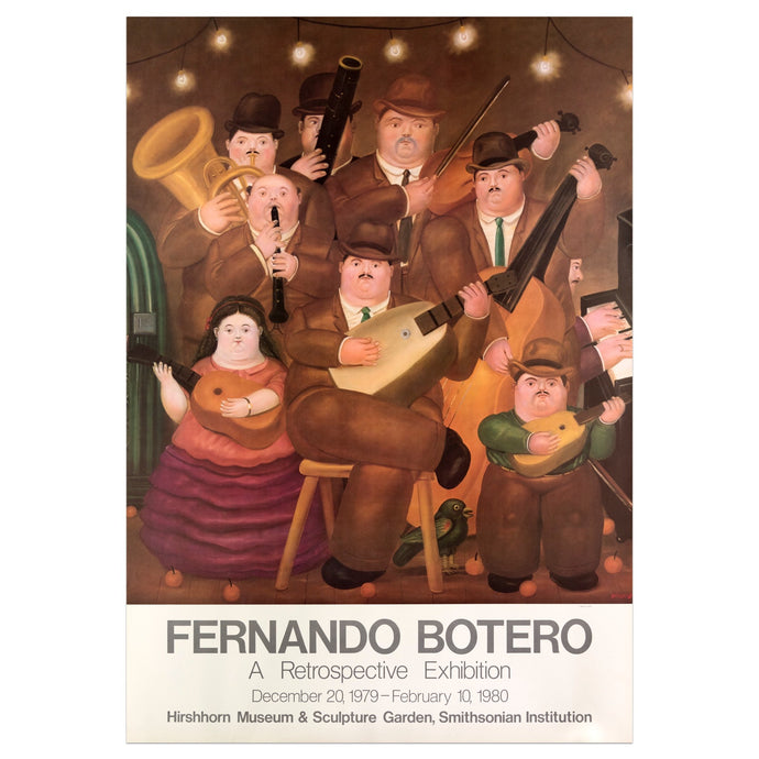 Smithsonian Institution poster for Fernando Botero of a 1980 retrospective exhibition featuring a band of 8 members holding their instruments