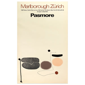 1973 Marlborough Zürich Victor Pasmore poster featuring a simple abstract composition of light and dark toned circular shapes and lines