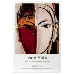 2003 Marlborough Gallery, New York poster for Manolo Valdés featuring his piece entitled Retrato de Jackie II of a face with no nose or lips, and divided in two sections