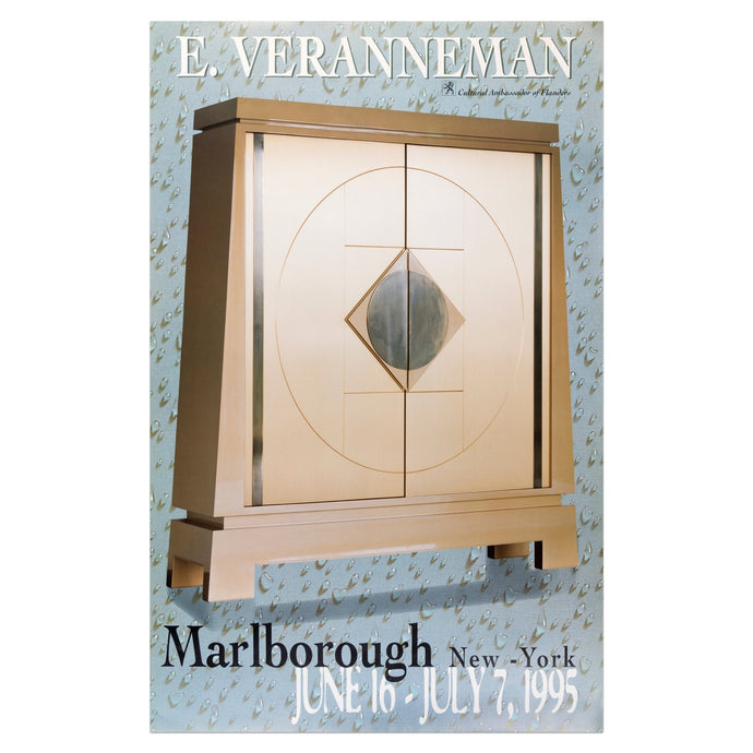 1996 Marlborough New York poster for Emiel Veranneman featuring a gold cabinet chest with detailing of a circle and square